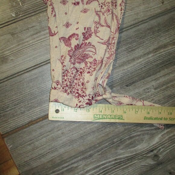 Daytrip Womens Small Tie Slv Top Taupe Burgundy Fairy Grunge Cottage Core Boho - Picture 11 of 13